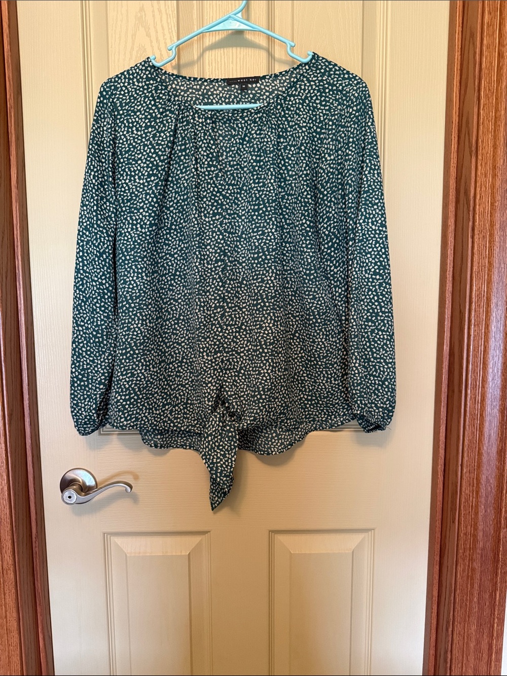 West Kei Teal Dot Tie-Front Blouse